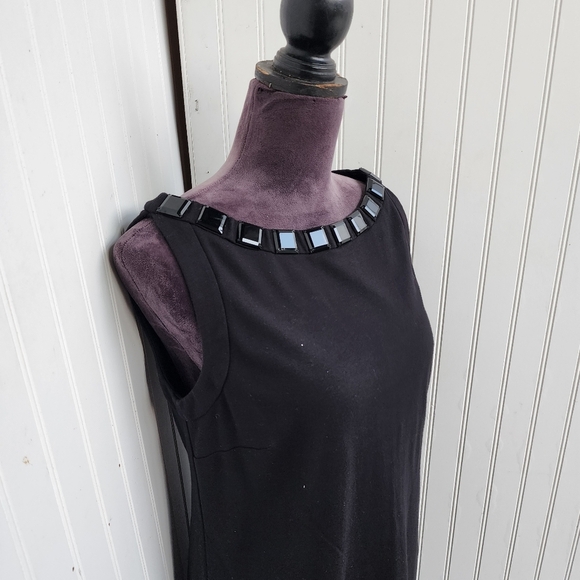 Talbots Black Gem Neck Sleeveless Shift Midi Sleveless Stretch Dress Sz 10 - Picture 3 of 16